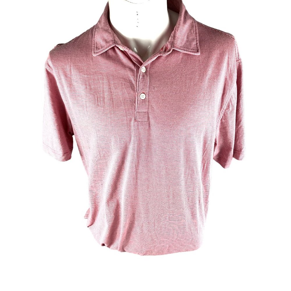Men's Peter MILLAR  crown Soft Polo Shirt  * Size L *Pink and white *Cotton Silk